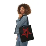 Red Inverted Spotted Pentagram Shoulder Tote Bag