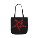 Red Inverted Spotted Pentagram Shoulder Tote Bag