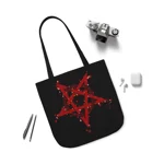 Red Inverted Spotted Pentagram Shoulder Tote Bag