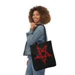 Red Inverted Spotted Pentagram Shoulder Tote Bag