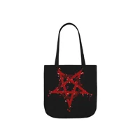 Red Inverted Spotted Pentagram Shoulder Tote Bag