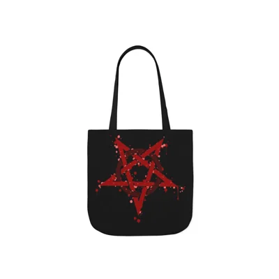 Red Inverted Spotted Pentagram Shoulder Tote Bag