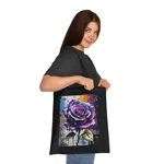 Rose Purple Blue Graffiti Flower Cotton Shopping Tote Bag
