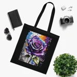 Rose Purple Blue Graffiti Flower Cotton Shopping Tote Bag