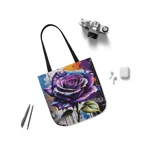 Rose Purple Blue Graffiti Flower Shoulder Tote Bag