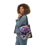 Rose Purple Blue Graffiti Flower Shoulder Tote Bag