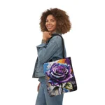 Rose Purple Blue Graffiti Flower Shoulder Tote Bag