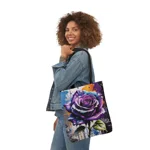 Rose Purple Blue Graffiti Flower Shoulder Tote Bag