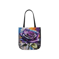 Rose Purple Blue Graffiti Flower Shoulder Tote Bag