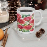 Roses Pink Large Dark Flowers Watercolour Pattern Coffee Mug