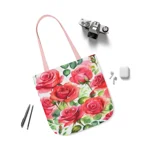 Roses Pink Large Dark Flowers Watercolour Pattern Shoulder Tote Bag