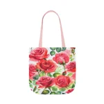 Roses Pink Large Dark Flowers Watercolour Pattern Shoulder Tote Bag