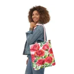 Roses Pink Large Dark Flowers Watercolour Pattern Shoulder Tote Bag