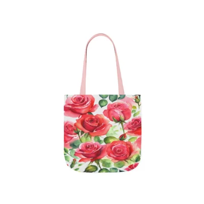 Roses Pink Large Dark Flowers Watercolour Pattern Shoulder Tote Bag