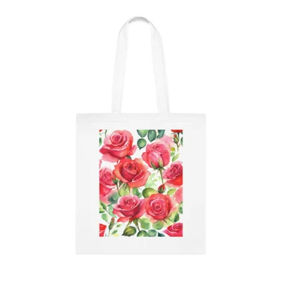 Roses Pink Large Dark Flowers Watercolour Pattern Cotton Shopping Tote Bag