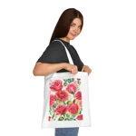 Roses Pink Large Dark Flowers Watercolour Pattern Cotton Shopping Tote Bag