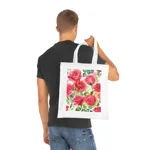 Roses Pink Large Dark Flowers Watercolour Pattern Cotton Shopping Tote Bag