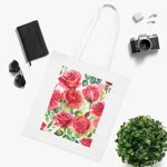 Roses Pink Large Dark Flowers Watercolour Pattern Cotton Shopping Tote Bag