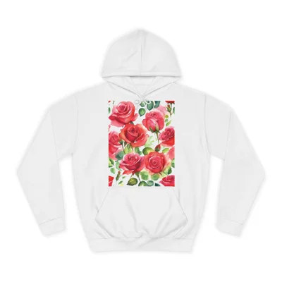 Roses Pink Large Dark Flowers Watercolour Pattern Hoodie