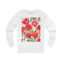 Roses Pink Large Dark Flowers Watercolour Pattern Long Sleeve T-Shirt