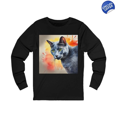 Russian Blue Cat Cute Watercolor Long Sleeve T-Shirt Russian Blue Cat Cute Watercolor Long Sleeve T-Shirt