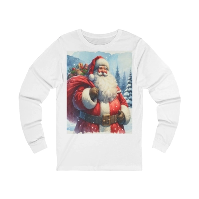 Santa Claus And Sack Of Gifts Watercolour Long Sleeve Tee