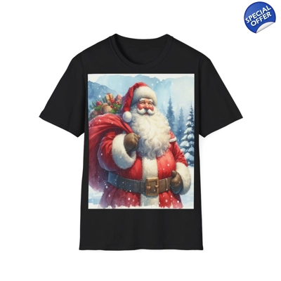 Santa Claus And Sack Of Gifts Watercolour T-Shirt Santa Claus And Sack Of Gifts Watercolour T-Shirt