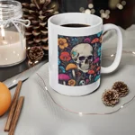Skull With Magic Toadstools And Flowers Coffee Mug