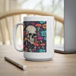 Skull With Magic Toadstools And Flowers Coffee Mug