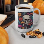 Skull With Magic Toadstools And Flowers Coffee Mug