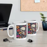 Skull With Magic Toadstools And Flowers Coffee Mug