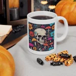 Skull With Magic Toadstools And Flowers Coffee Mug