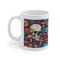 Skull With Magic Toadstools And Flowers Coffee Mug