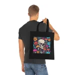Skull With Magic Toadstools And Flowers Cotton Shopping Tote Bag