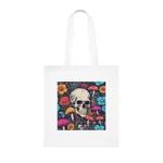 Skull With Magic Toadstools And Flowers Cotton Shopping Tote Bag