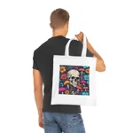 Skull With Magic Toadstools And Flowers Cotton Shopping Tote Bag