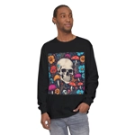 Skull With Magic Toadstools And Flowers Long Sleeve T-Shirt