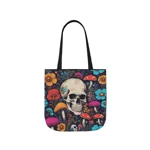 Skull With Magic Toadstools And Flowers Shoulder Tote Bag