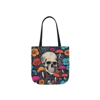 Skull With Magic Toadstools And Flowers Shoulder Tote Bag