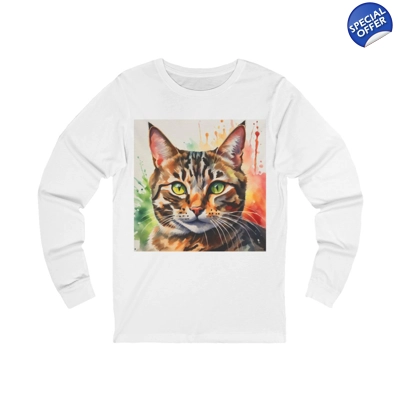 Tabby Cat Cute Watercolor Long Sleeve T-Shirt Tabby Cat Cute Watercolor Long Sleeve T-Shirt