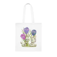 Vintage Cute Baby Bunnies And Tulips Cotton Shopping Tote Bag