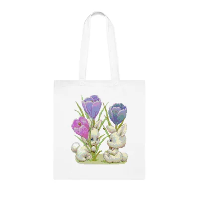 Vintage Cute Baby Bunnies And Tulips Cotton Shopping Tote Bag