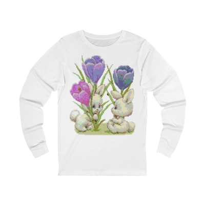 Vintage Cute Baby Bunnies And Tulips Long Sleeve T-Shirt
