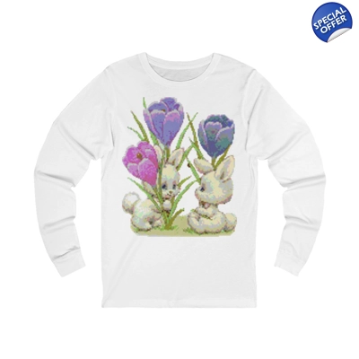 Vintage Cute Baby Bunnies And Tulips Long Sleeve T-Shirt Vintage Cute Baby Bunnies And Tulips Long Sleeve T-Shirt