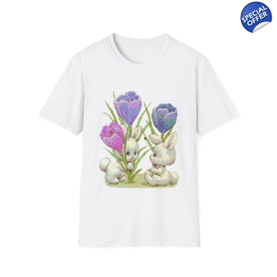 Vintage Cute Baby Bunnies And Tulips T-Shirt