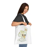 Vintage Cute White Bunny Rabbit Cotton Shopping Tote Bag