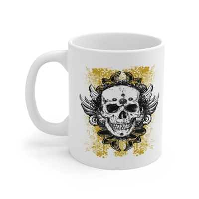 Vintage Grunge Skull Wings Yellow Lace Graffiti Coffee Mug Vintage Grunge Skull Wings Yellow Lace Graffiti Coffee Mug