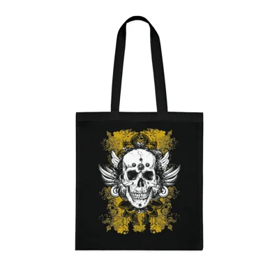 Vintage Grunge Skull Wings Yellow Lace Graffiti Cotton Shopping Tote Bag