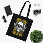 Vintage Grunge Skull Wings Yellow Lace Graffiti Cotton Shopping Tote Bag