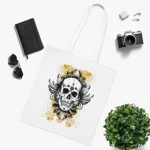 Vintage Grunge Skull Wings Yellow Lace Graffiti Cotton Shopping Tote Bag